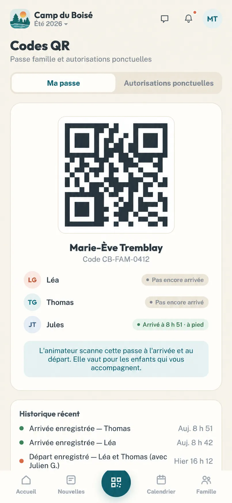Passe famille avec code QR